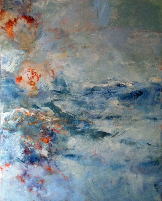 O Form Finely Wrought Upon the Waters,,,Fire Upon the Water 3 x 4 feet  oil and wax on panel.